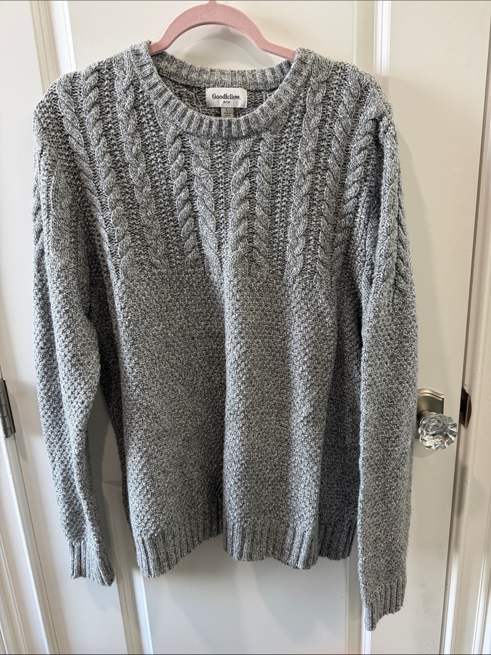 Goodfellow & Co Men's Heather Gray Cable Crewneck Sweater